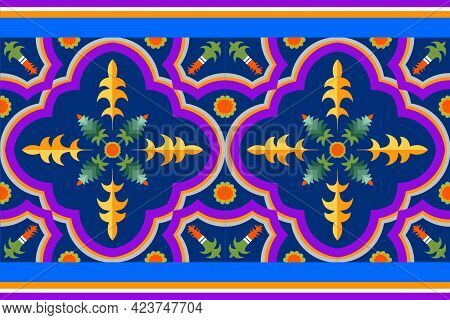 Purple And Red Color Bohemian Fabric Pattern , For Book Cover And Design Cloth Of Indian Style. Trib