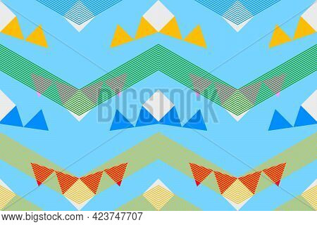 Geometric Green Shape And Yellow Color Bohemian Fabric Pattern, Design Cloth Of Indian Style. Tribal