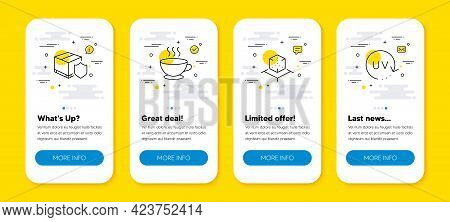 Vector Set Of Delivery Insurance, Coffee Cup And Augmented Reality Line Icons Set. Ui Phone App Scre