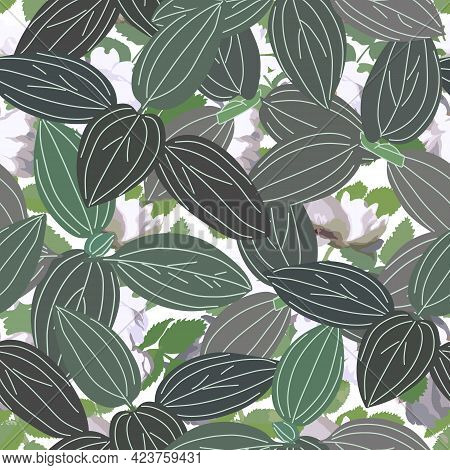 Abstract Seamless Pattern With Leaves. Vector File.