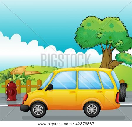 Illustrazione di un'auto gialla in esecuzione al street