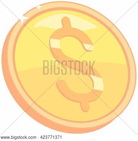 Gold Coin With Dollar Sign Isolated On White Background. Money Penny As Symbol Of Wealth And Success