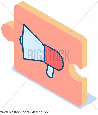 Megaphone Icon On Puzzle Block, Loudspeaker Sound Amplification Device On White Background. Mouthpie