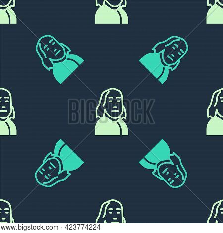 Green And Beige Benjamin Franklin Icon Isolated Seamless Pattern On Blue Background. Vector