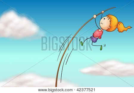 Ilustración de una chica colgada en un palo largo