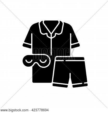 Pajamas Black Glyph Icon. Unisex Pyjamas And Eyewear. Pants And Shirt For Sleep. Bedroom Clothing Fo