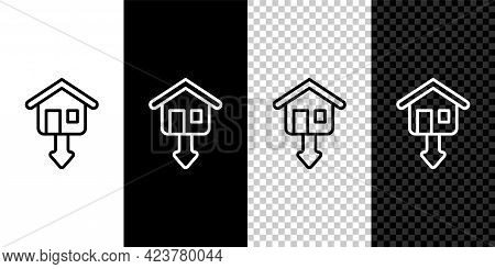 Set Line Property And Housing Market Collapse Icon Isolated On Black And White, Transparent Backgrou