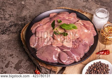 Raw Chicken Liver With Spice Set Ready For Cooking