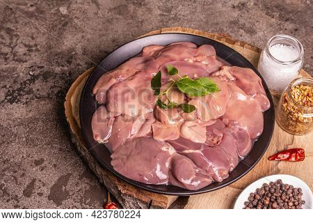 Raw Chicken Liver With Spice Set Ready For Cooking