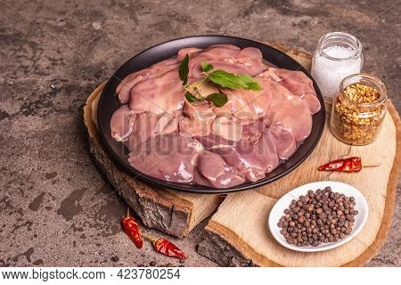 Raw Chicken Liver With Spice Set Ready For Cooking