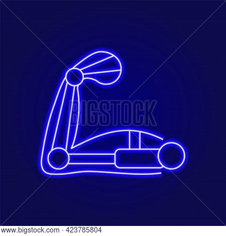 Muscular Arm With Exoskeleton Outline Icon. Cyberpunk Idea. High Tech Technology. Blue Neon Symbol. 