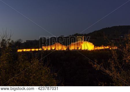 Night View Of Ruins Of Medieval Fortification At Trapezitsa Hill, Veliko Tarnovo, Bulgaria