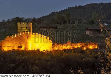 Night View Of Ruins Of Medieval Fortification At Trapezitsa Hill, Veliko Tarnovo, Bulgaria
