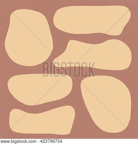 Set Of Abstract Organic Stains, Shapes In A Minimal Style. Hand Drawn Beige Elements. For Text Templ