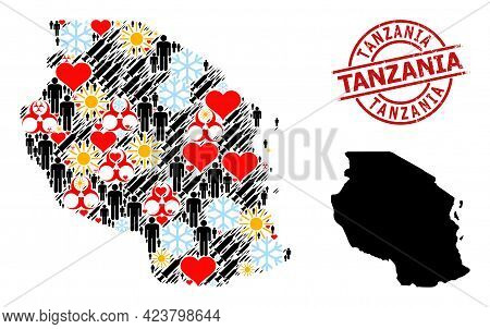 Distress Tanzania Stamp Seal, And Lovely Population Inoculation Collage Map Of Tanzania. Red Round S