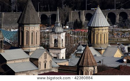 Churches And Domes Of Tbilisi, View To Historical Part Of The Capital Of Republic Of Georgia