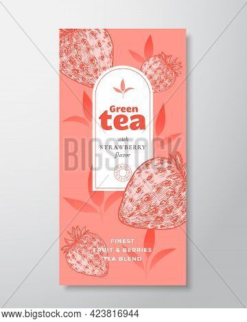 Fruit And Berries Tea Label Template. Abstract Vector Packaging Design Layout With Realistic Shadows