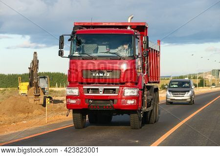 Tatarstan, Russia - August 21, 2020: Brand New Dump Truck Kamaz 65802 At The Interurban Road.