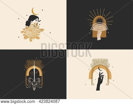 Hand Drawn Vector Abstract Stock Graphic Illustration With Logo Elements Collection Bundle Set, Magi