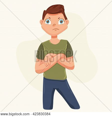 Sad, Angry Guy. A Man With Hands On His Chest.