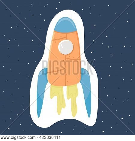 A Fun Rocket For Space Flight. Vector Cartoon Character In Simple Hand-drawn Scandinavian Style. Ide