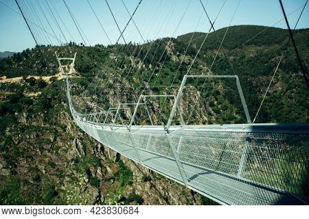 Arouca suspension bridge above the Paiva River in the municipality of Arouca, Portugal.