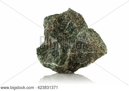 A Rough, Untreated Piece Of Jadeite On A White Background