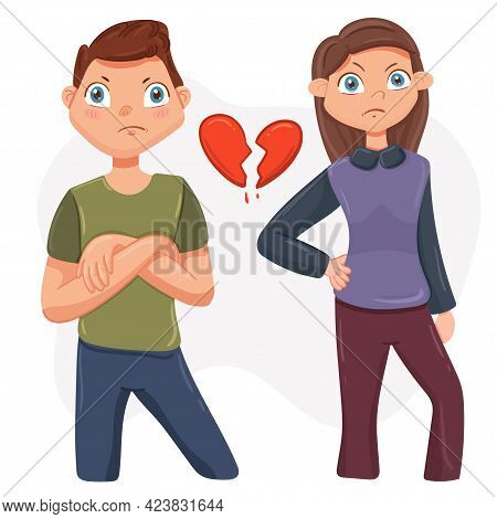 Couple Quarrel. Family Conflict Between Husband And Wife. Angry Man And Woman Shout At Each Other To