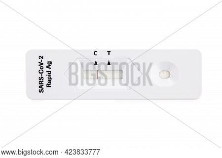 Negative Covid Test. Covid-19 Has Not Been Found. Rapid Test On White Background. Sars-cov-2 Ag Quic