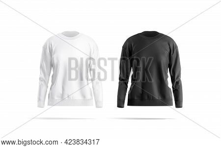 Blank Black And White Women Sweatshirt Mockup, Front View, 3d Rendering. Empty Fleece Sport Sweater 