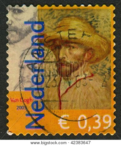 Hollandia - körül 2003: postai bélyeg dedikált, Vincent van Gogh holland nyomtatott (1853 - 1