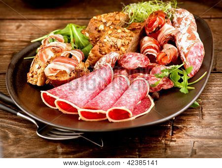 Salsiccia. Vari italiano prosciutto, salame e pancetta. Carne cibo