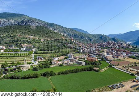 Panoramic Aerial View Of Coll De Nargo, A Spanish Municipality In The Alto Urgel Region, In The Prov