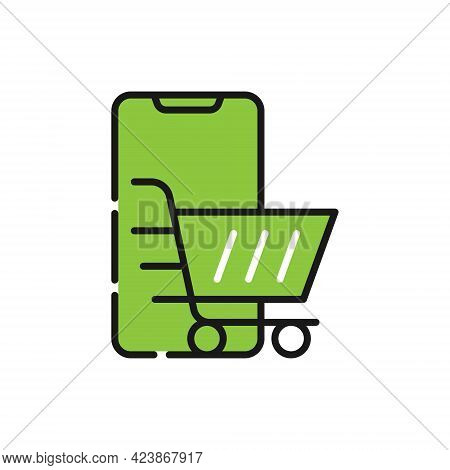 Shopping Cart with mobile phone icon. Shopping Cart icon. Shopping icon. Shopping Cart with mobile phone icon vector. Shopping icon set. Shopping Cart icon. Shopping Cart with mobile phone icon vector design for website, logo, sign, symbol, app