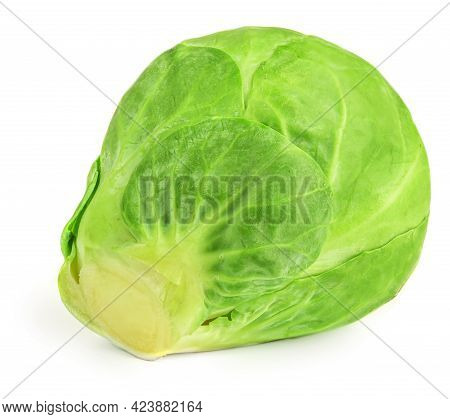 Brussel Sprouts Heap Isolated On White Background. Fresh Raw  Brussels Cabbage