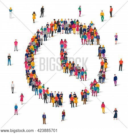 A Large Group Of People In Multicolored Clothes Stands In The Form Of A Round Clock With Arrows. Tim
