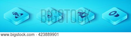 Set Isometric Wizard Warlock, Hand Saw, Magic Hat And Witch Icon. Vector