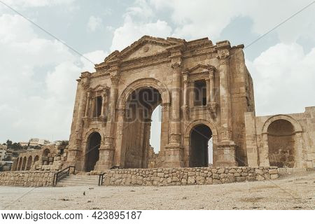 Arch Of Hadrian In The Ancient Jordanian City Of Gerasa, Preset-day Jerash, Jordan. It Is Located Ab
