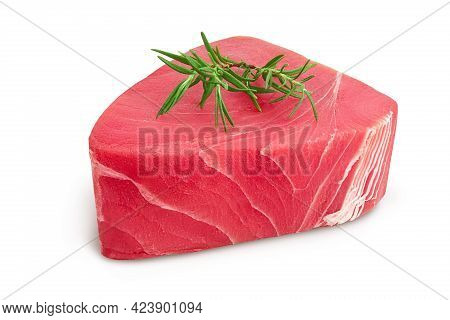 Fresh Tuna Fish Fillet Steak With Rosemary Isolated On White Background With Clipping Path And Full 