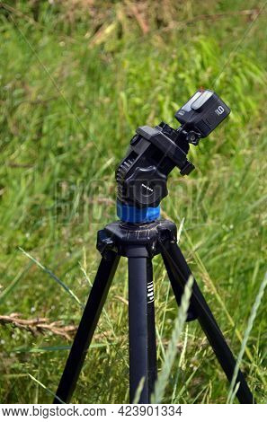 Action camera gopro hero 9 black makes time lapse clouds and sky.June 15 2021. Kiev region. Ukraine