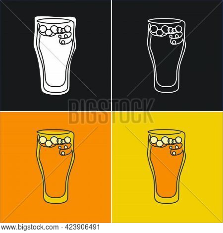 One Line Drawing Beer Glass On Various Background. Four Types Of Images. Colored Cartoon Graphic Ske