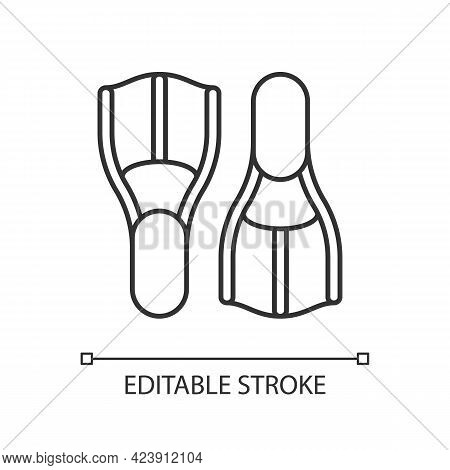Swimfins Linear Icon. Diving Fins. Flotation Device. Moving Through Water. Safety Swimming Aid. Thin