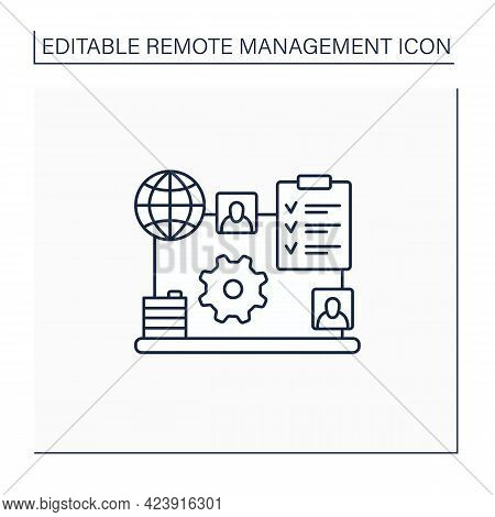 Engagement Rules Line Icon. Distance Communication With Employees. Structured Interaction Ways. Comm