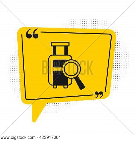 Black Airline Service Of Finding Lost Baggage Icon Isolated On White Background. Search Luggage. Yel