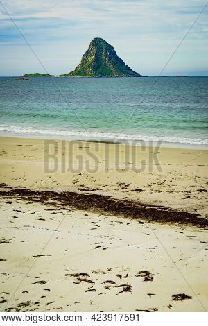 Seascape, Sea Coast And Island Bleiksoya In The Distance, Resort Bleik Andoya Norway. Vesteralen Arc