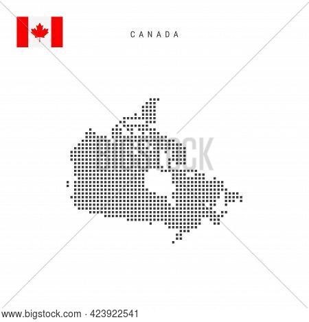 Square Dots Pattern Map Of Canada. Canadian Dotted Pixel Map With Flag. Vector Illustration