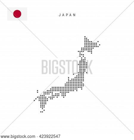 Square Dots Pattern Map Of Japan. Japanese Dotted Pixel Map With Flag. Vector Illustration