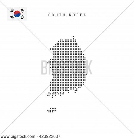 Square Dots Pattern Map Of South Korea. South Korean Dotted Pixel Map With National Flag Isolated On