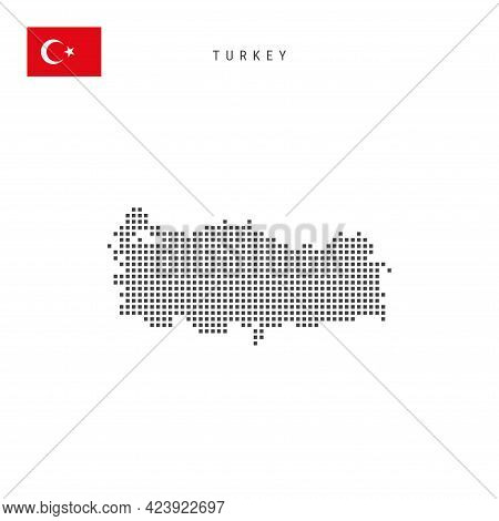 Square Dots Pattern Map Of Turkey. Turkish Dotted Pixel Map With National Flag Isolated On White Bac