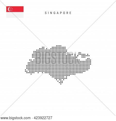 Square Dots Pattern Map Of Singapore. Singaporean Dotted Pixel Map With National Flag Isolated On Wh